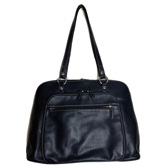 Franklin Covey Travel Bag Black Leather Zip Around Carryon Laptop Briefcase Tote